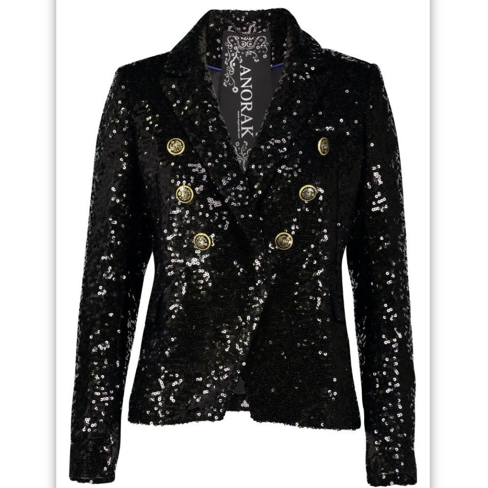Women's Anorak Black Sequin Blazer Jacket - Size XS